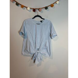 Ann Taylor blue and white striped tie top